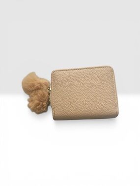 NWOT Beige Textured Zip Wallet with Pom Pom